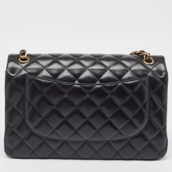 Pre Owned Chanel Black Quilted Leather Jumbo Classic Double Flap Bag