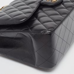 Pre Owned Chanel Black Quilted Leather Jumbo Classic Double Flap Bag