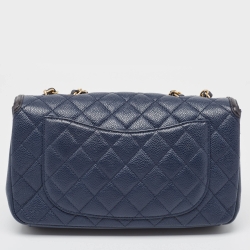 Pre Owned Chanel Navy Blue/Black Caviar Leather Medium CC Filigree Flap Bag