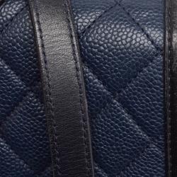 Pre Owned Chanel Navy Blue/Black Caviar Leather Medium CC Filigree Flap Bag