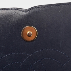Pre Owned Chanel Navy Blue/Black Caviar Leather Medium CC Filigree Flap Bag