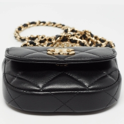 Chanel Black Quilted Leather Micro CC Pearl Embellished Bag
