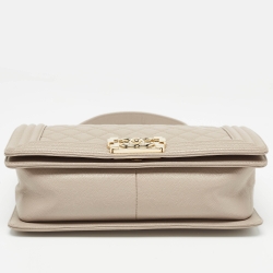 Pre Owned Chanel Beige Quilted Leather Medium Boy Flap Bag