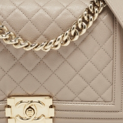 Pre Owned Chanel Beige Quilted Leather Medium Boy Flap Bag