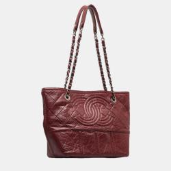 Chanel Red Leather Aged Lambskin Shopping Tote