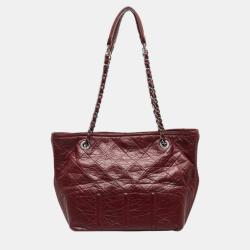 Chanel Red Leather Aged Lambskin Shopping Tote