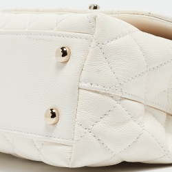 Pre Owned Chanel White Quilted Caviar Leather Mini Coco Top Handle Bag