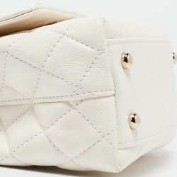 Pre Owned Chanel White Quilted Caviar Leather Mini Coco Top Handle Bag