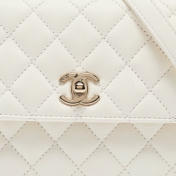 Pre Owned Chanel White Quilted Caviar Leather Mini Coco Top Handle Bag