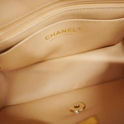 Chanel Beige Lambskin Leather Flap Bag with Top Handle 
