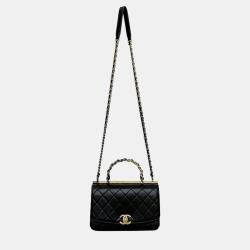 Chanel  Black Quilted Lambskin Leather Small Classic Top Handle Flap Bag
