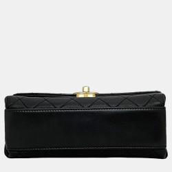 Chanel  Black Quilted Lambskin Leather Small Classic Top Handle Flap Bag