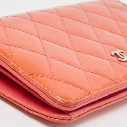 Pre Owned Chanel Orange Quilted Patent Leather CC Yen Continental Wallet