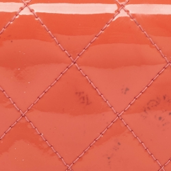 Pre Owned Chanel Orange Quilted Patent Leather CC Yen Continental Wallet