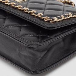 Pre Owned Chanel Black Quilted Leather Chain Around Wallet On Chain