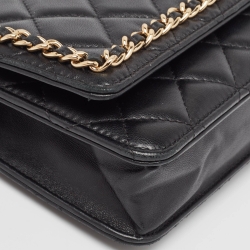 Pre Owned Chanel Black Quilted Leather Chain Around Wallet On Chain