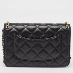 Pre Owned Chanel Black Quilted Leather Chain Around Wallet On Chain