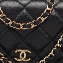 Pre Owned Chanel Black Quilted Leather Chain Around Wallet On Chain