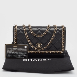 Pre Owned Chanel Black Quilted Leather Chain Around Wallet On Chain
