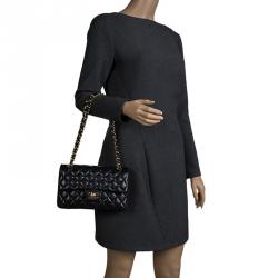Pre Owned Chanel Black Quilted Leather Small Classic Double Flap Bag