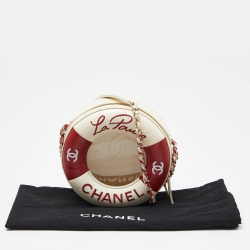 Pre Owned Chanel Red/White Leather Coco Lifesaver Round Crossbody Bag