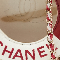 Pre Owned Chanel Red/White Leather Coco Lifesaver Round Crossbody Bag