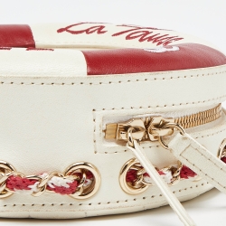 Pre Owned Chanel Red/White Leather Coco Lifesaver Round Crossbody Bag