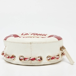 Pre Owned Chanel Red/White Leather Coco Lifesaver Round Crossbody Bag