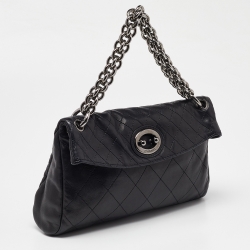 Pre Owned Chanel Black Quilted Leather Bijoux Ring Chain Hobo