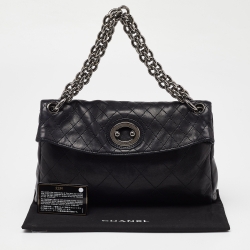 Pre Owned Chanel Black Quilted Leather Bijoux Ring Chain Hobo