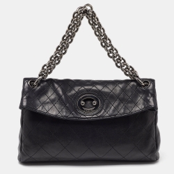 Pre Owned Chanel Black Quilted Leather Bijoux Ring Chain Hobo
