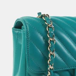 Chanel Blue Mini Chevron Quilted Lambskin Rectangular Flap