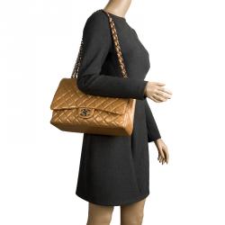 مملوكة مسبقًا Chanel Caramel Quilted Caviar Leather Maxi Classic Double Flap Bag