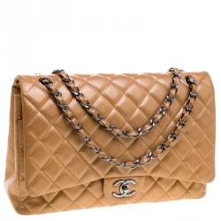مملوكة مسبقًا Chanel Caramel Quilted Caviar Leather Maxi Classic Double Flap Bag