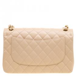 Pre Owned Chanel Beige Quilted Leather Jumbo Classic Double Flap Bag