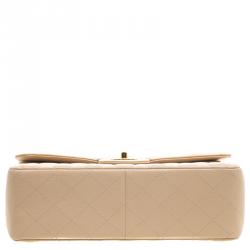 Pre Owned Chanel Beige Quilted Leather Jumbo Classic Double Flap Bag