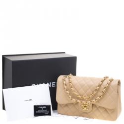 Pre Owned Chanel Beige Quilted Leather Jumbo Classic Double Flap Bag