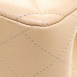 Pre Owned Chanel Beige Quilted Leather Jumbo Classic Double Flap Bag