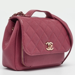 Pre Owned Chanel Punch Pink Caviar Leather Business Affinity Chain Flap Bag