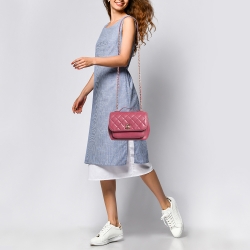 Pre Owned Chanel Punch Pink Caviar Leather Business Affinity Chain Flap Bag