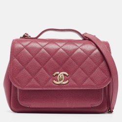 Pre Owned Chanel Punch Pink Caviar Leather Business Affinity Chain Flap Bag