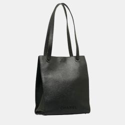 Chanel Black Leather Logo Tote Bag
