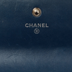 Pre Owned Chanel Navy Blue Quilted Patent Leather Continental Wallet