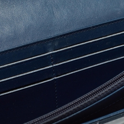 Pre Owned Chanel Navy Blue Quilted Patent Leather Continental Wallet