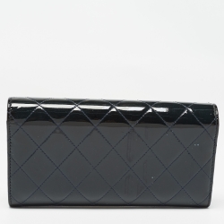 Pre Owned Chanel Navy Blue Quilted Patent Leather Continental Wallet