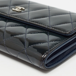 Pre Owned Chanel Navy Blue Quilted Patent Leather Continental Wallet