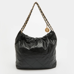 Pre Owned Chanel Black Quilted Leather Medium 22 Hobo