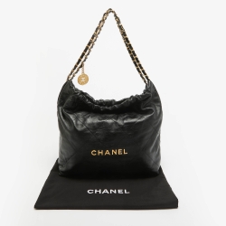 Pre Owned Chanel Black Quilted Leather Medium 22 Hobo