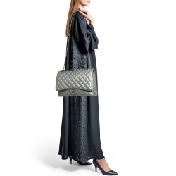 Chanel Grey Quilted Leather Maxi Classic Double Flap Bag