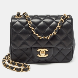 Pre Owned Chanel Black Quilted Leather Mini Square Classic Flap Bag